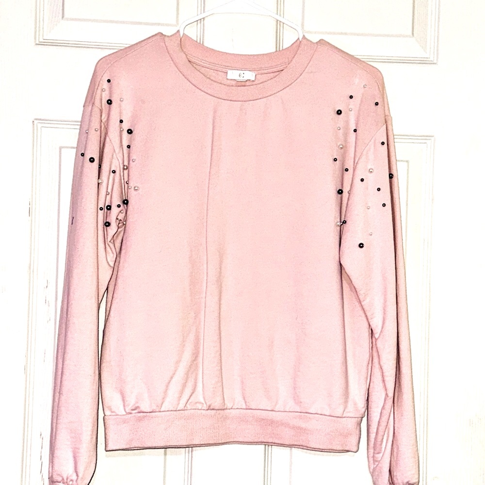 Women’s Light Pink Sweatshirt with Pearl application